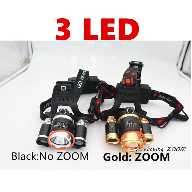 15000Lm XM-T6x3 LED Headlight ZOOM Flashlight Torch Camping Fishing Headlamp lantern Use 2*18650 battery / AC/Car/Usb/ charging