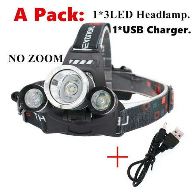 15000Lm XM-T6x3 LED Headlight ZOOM Flashlight Torch Camping Fishing Headlamp lantern Use 2*18650 battery / AC/Car/Usb/ charging